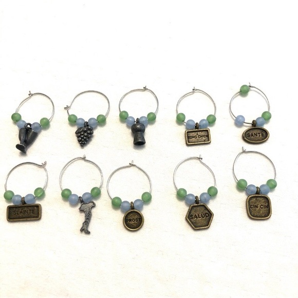 Wine and Cheese Knife Set of 4 & Wine Glass Beaded Charm Identifier Set of 10 - Picture 4 of 5